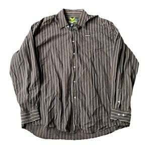 Vintage Avirex Shirt Mens 3XL Brown Striped Pattern Long Sleeve Button Down